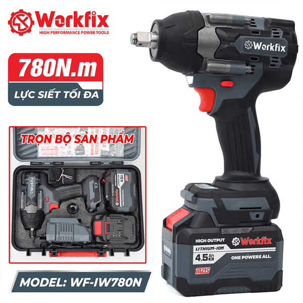 Máy siết bulong dùng pin Workfix WF-IW780N, lực siết 780N.m, đầu bulong 1/2 